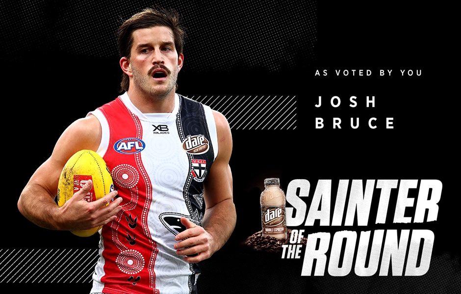 Josh Bruce's six goals saw him claim the Dare Iced Coffee Sainter of the Round. - St Kilda Saints,Josh Bruce,Jack Steele,Jack Billings